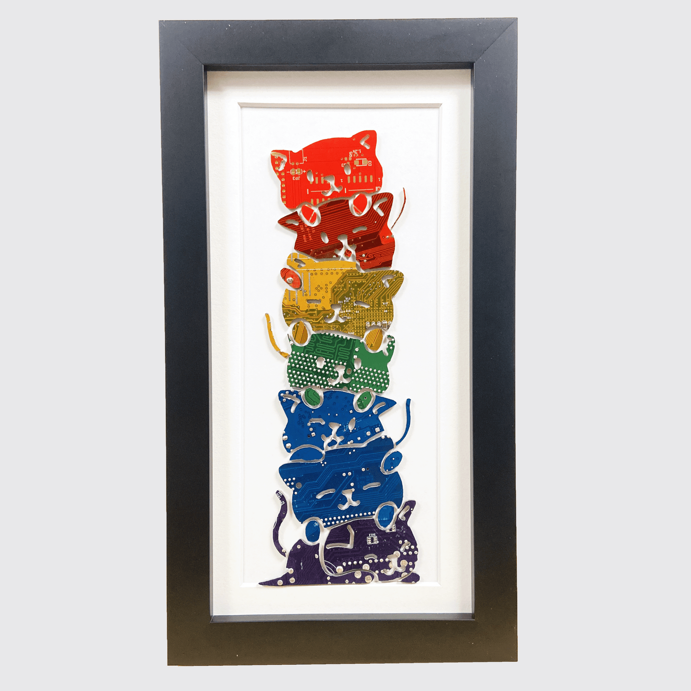 Stacked Rainbow Cats Circuit Board Art - 5x10