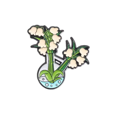 Lily of the Valley in a Two-Neck Round Bottom Flask Enamel Pin