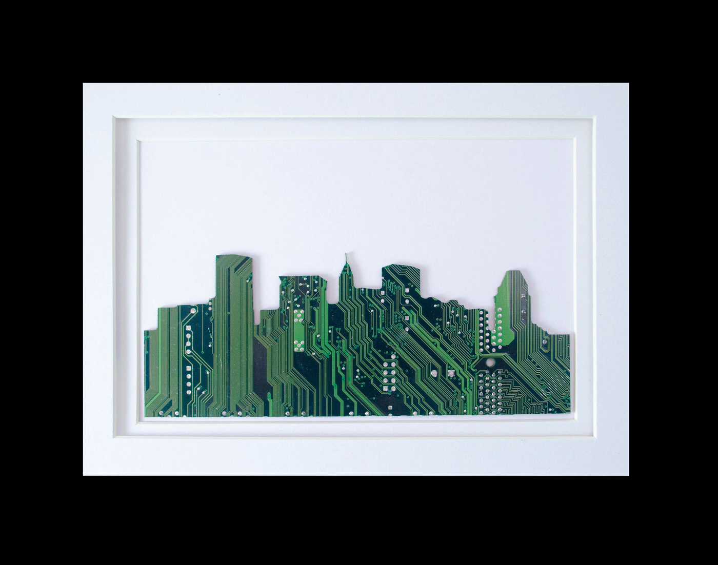 City Skyline Circuit Board Art - 5x7