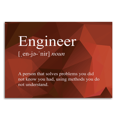 Image of a vinyl sticker that is 3 inch on its longest side with text snarkily defining an engineer