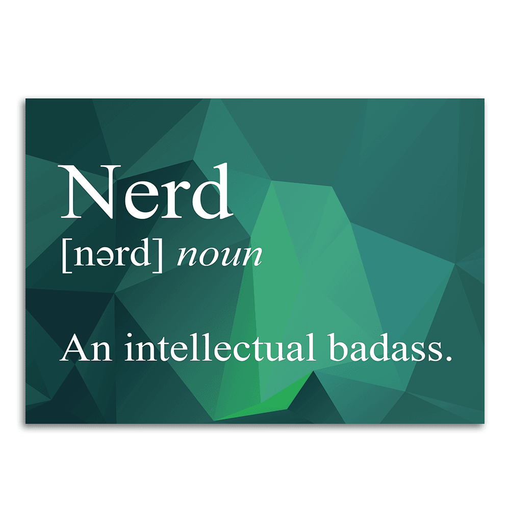 Image of a vinyl sticker that is 3 inch on its longest side with text snarkily defining a nerd