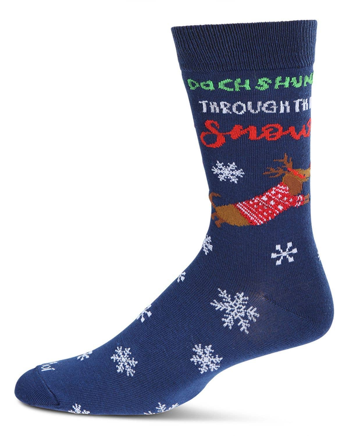 Men's Dachshund Through The Snow Holiday Crew Socks: Navy / 10-13