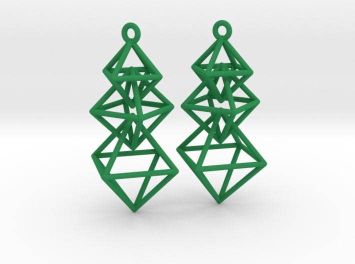 Green Octahedra Earrings