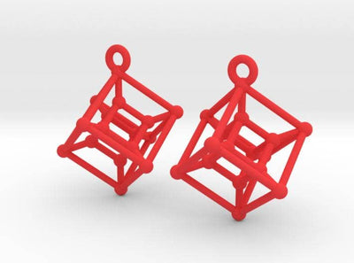 Red Hypercube Earrings