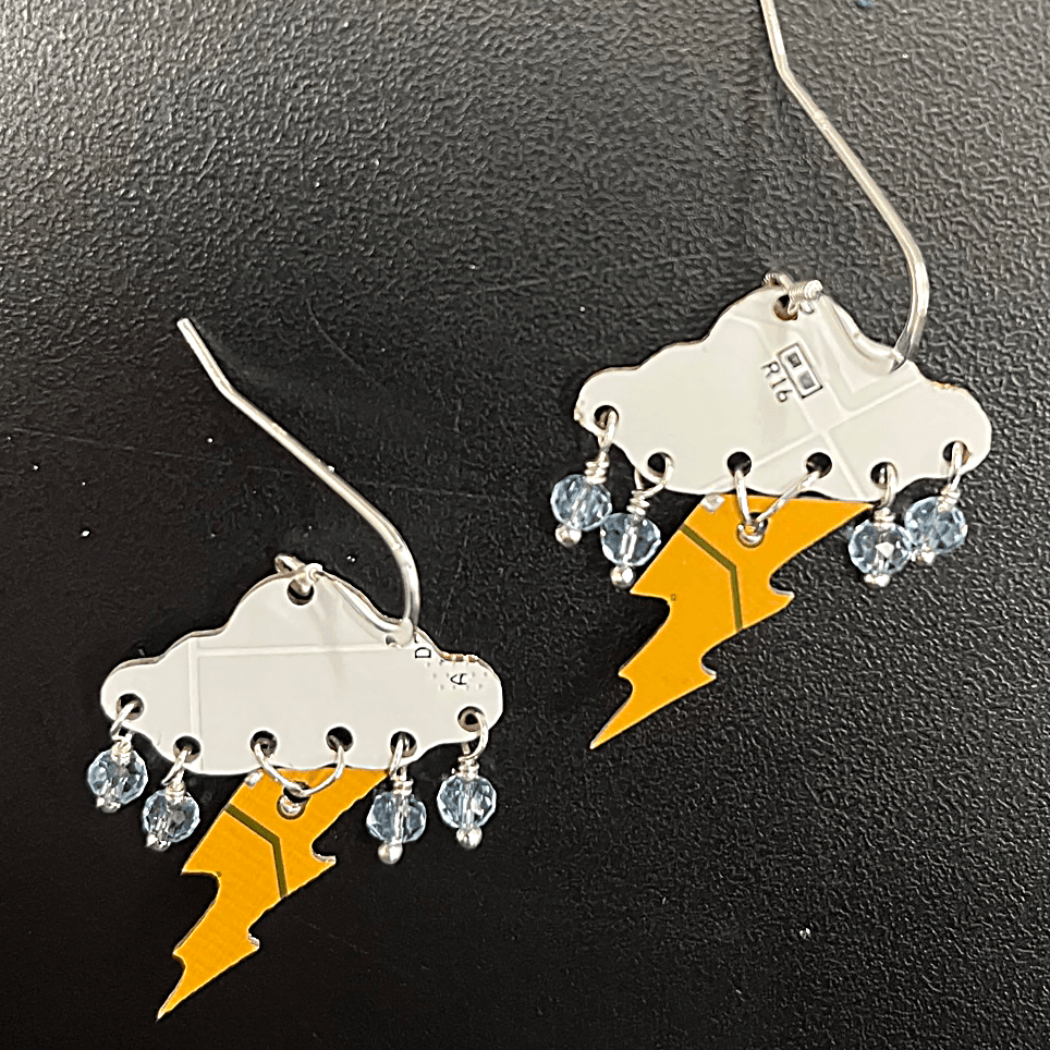 Circuit Board Cloud + Lightning Bolt Dangle Earrings
