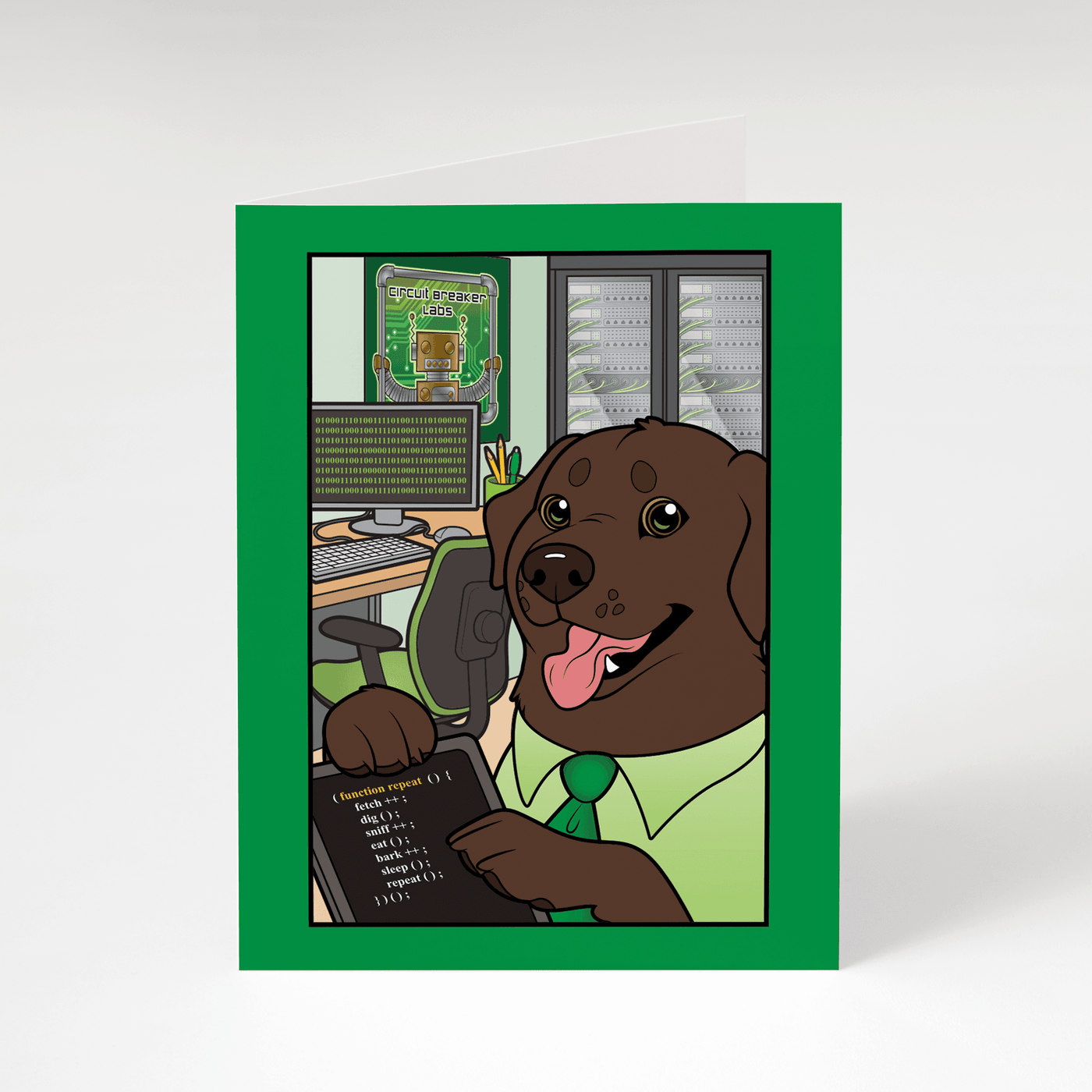 The STEM Dogs: Chocolate Lab Computer Science - Greeting Card