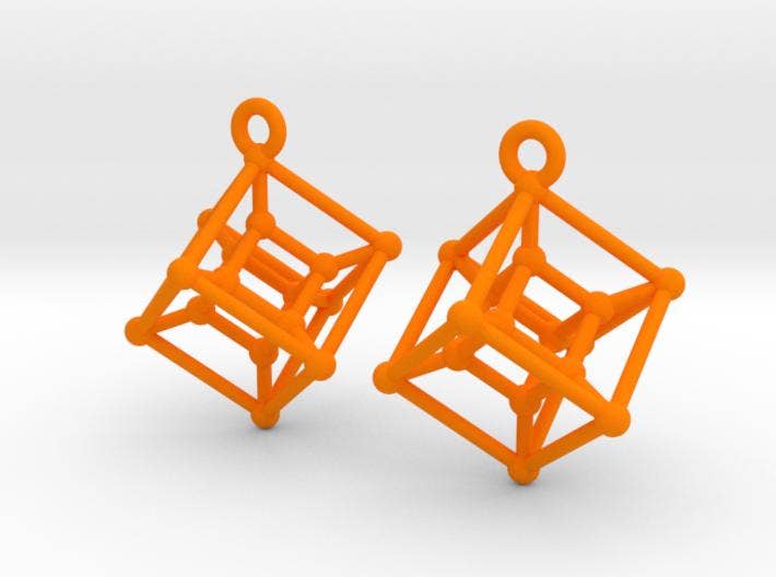 Orange Hypercube Earrings