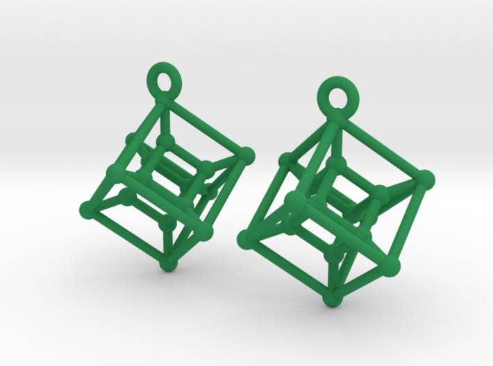 Green Hypercube Earrings