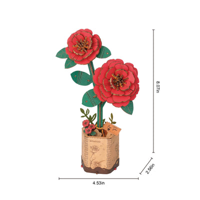 Red Camellia: 3D Wooden Flower Puzzle