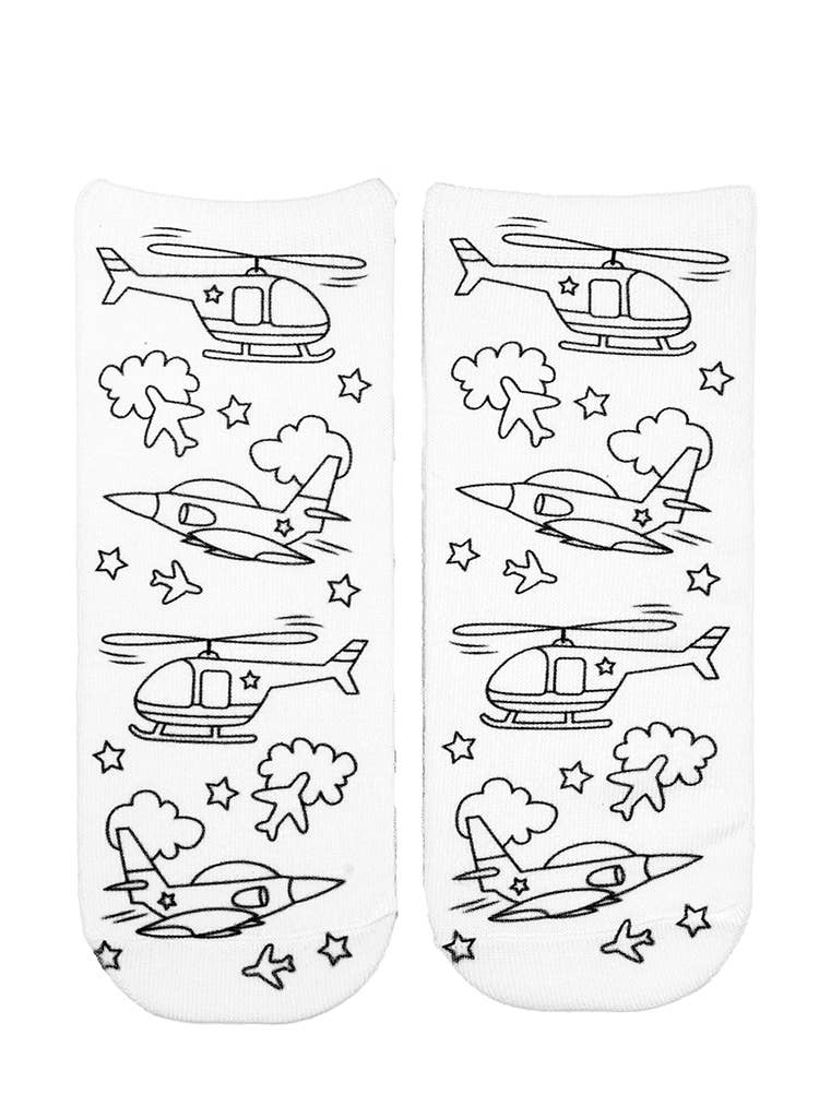 Airplanes & Helicopters DIY Coloring Socks