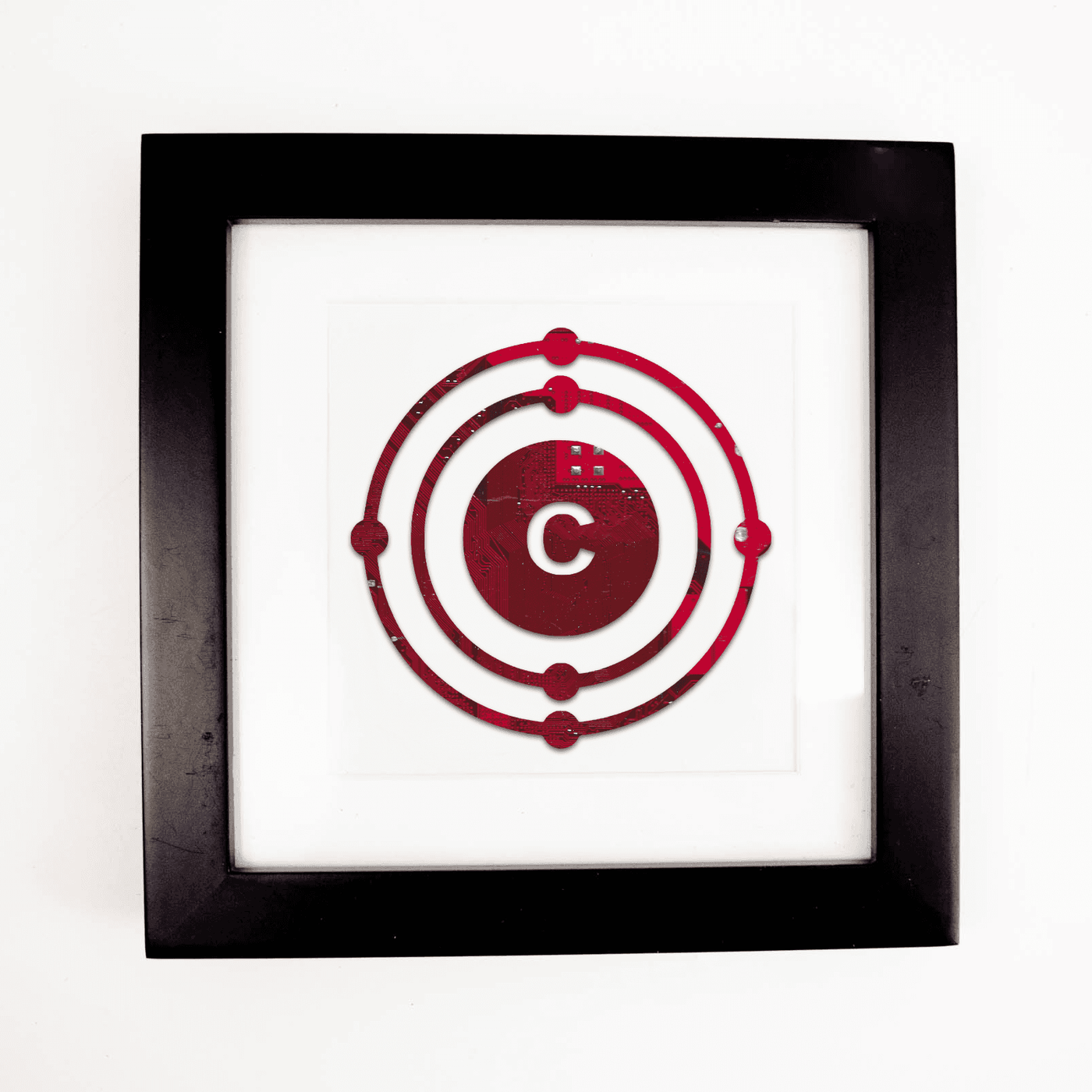 Carbon Atomic Model Circuit Board Art - Mini Square