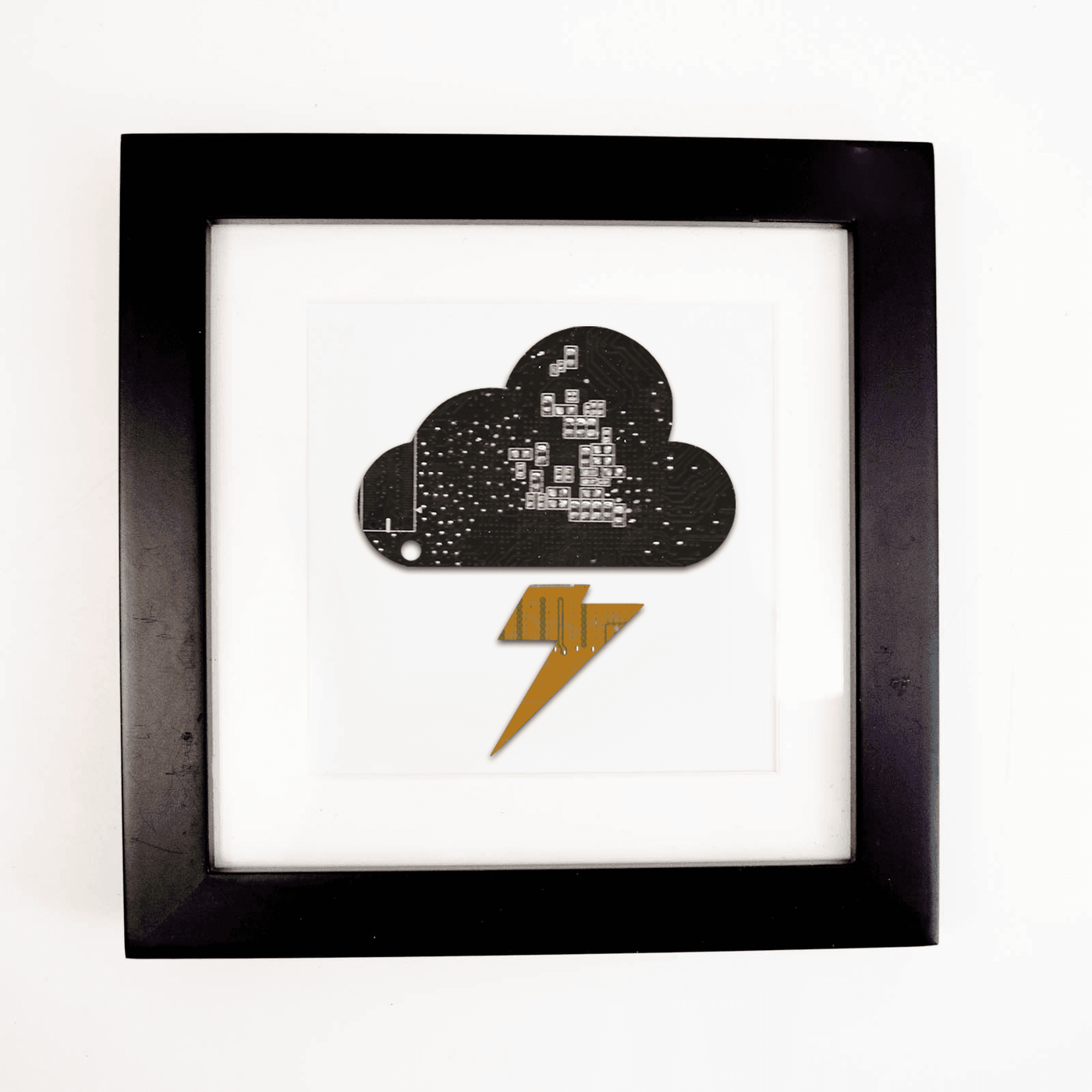 Lightning Cloud Circuit Board Art - Mini Square