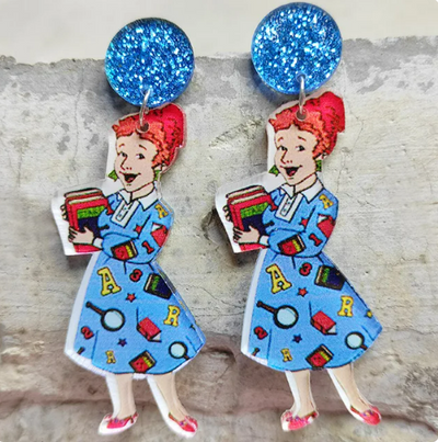 Miss Frizzle Teacher Post Drop Earrings
