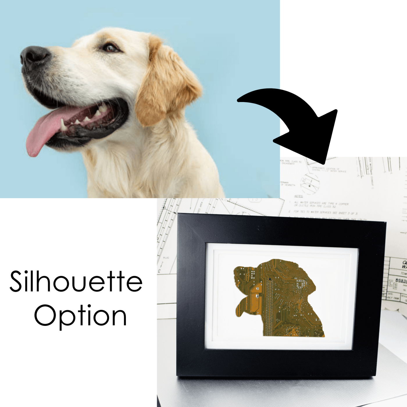 Custom Pet Portrait Circuit Board Art - Choose Realistic or Silhouette Style