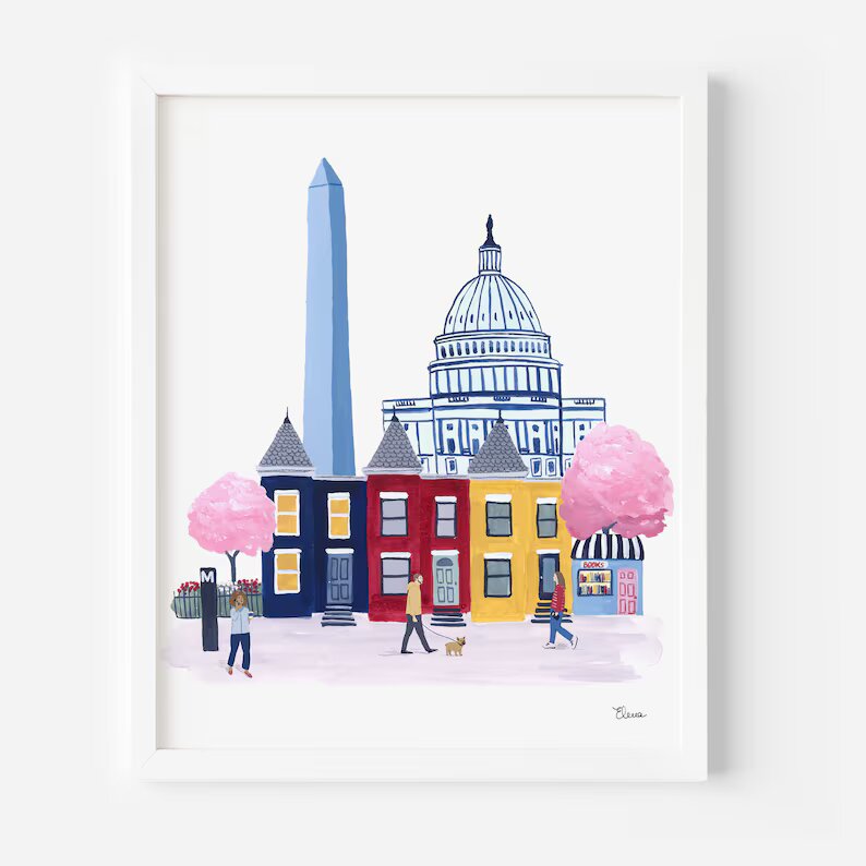DC Monuments in Spring Watercolor Art Print 8x10