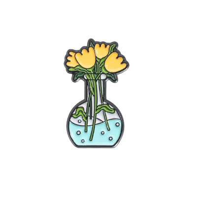 Yellow Tulips in a Flat-Bottom Flask Enamel Pin