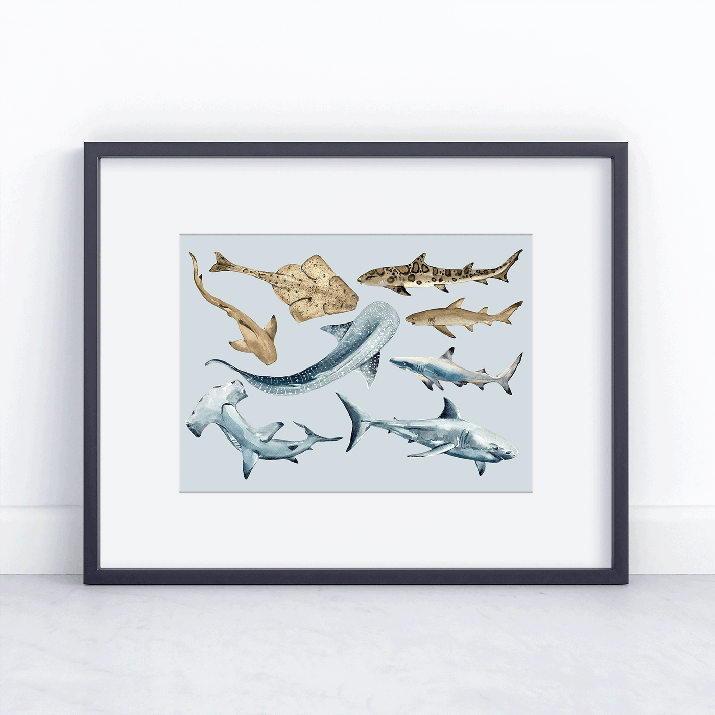 Sharks - 5x7 matted to 8x10 Print - Ready for Framing