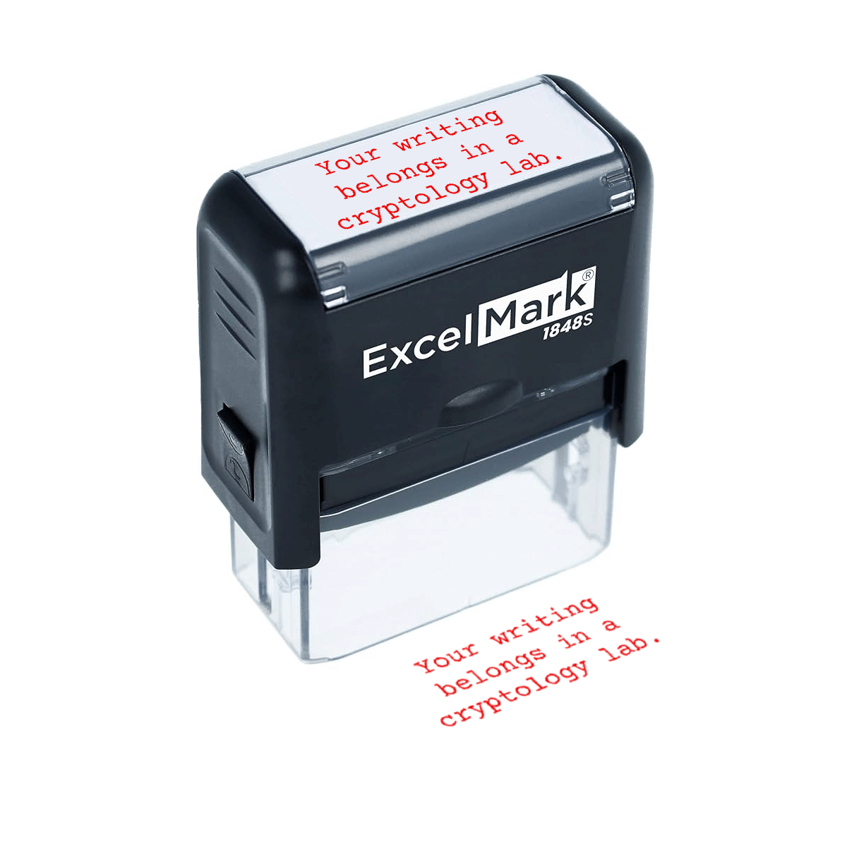 Your Writing Belongs in a Cryptography Lab - Red Self-Inking Stamp