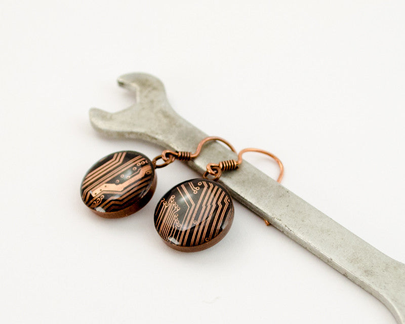 small copper computer earrings