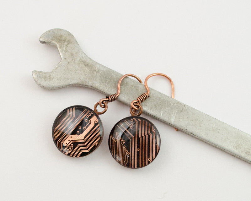 copper circuit board dangle earrings