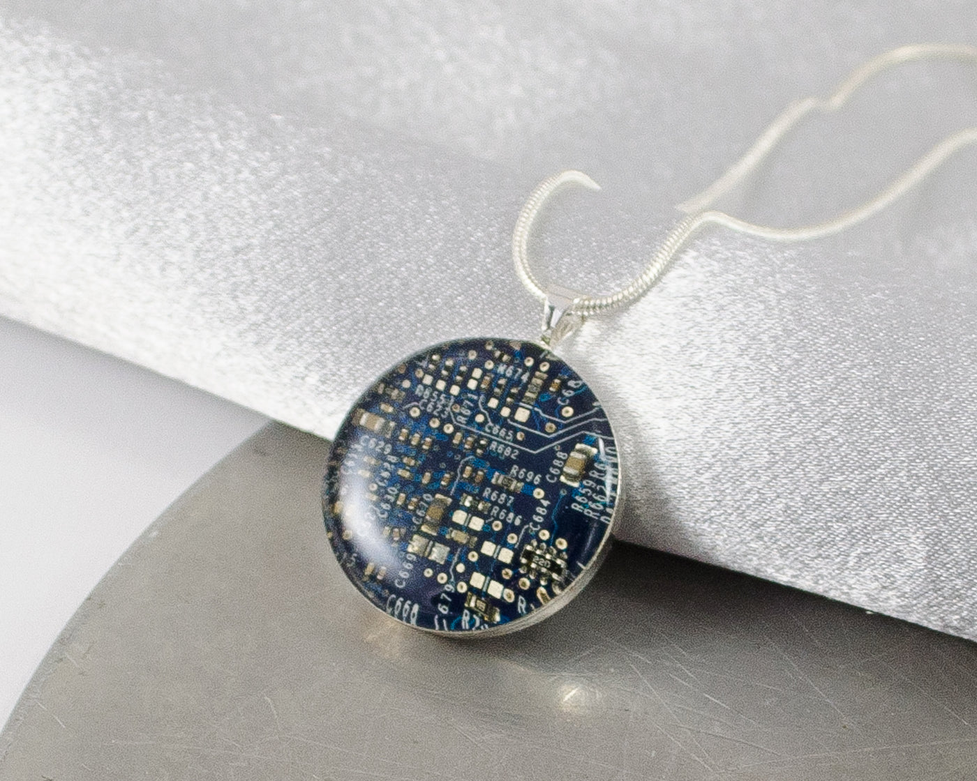 handmade blue computer necklace