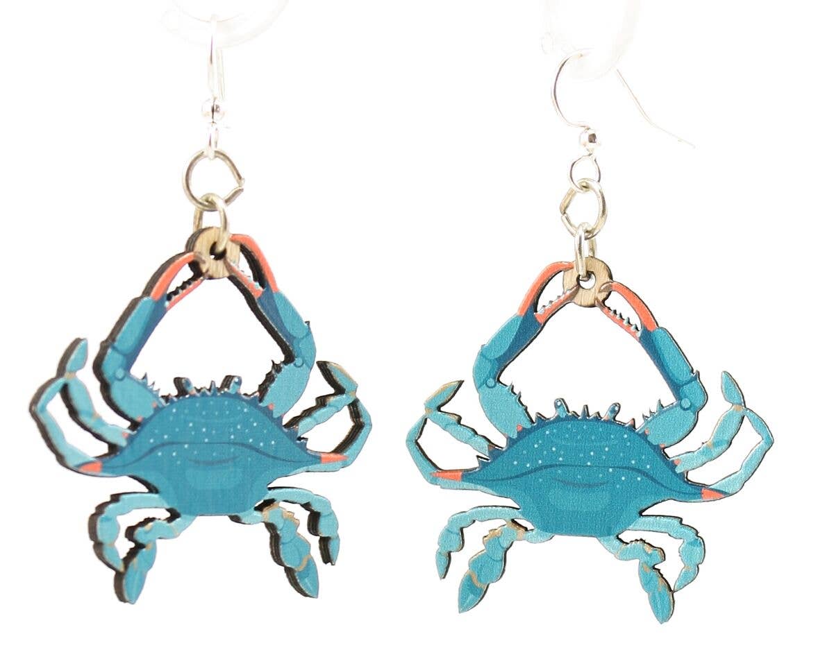 Blue Crab Wood Earrings