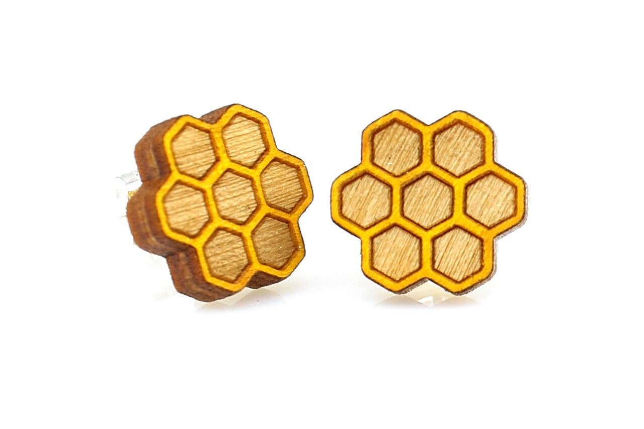 Honeycomb Post Wood Earrings