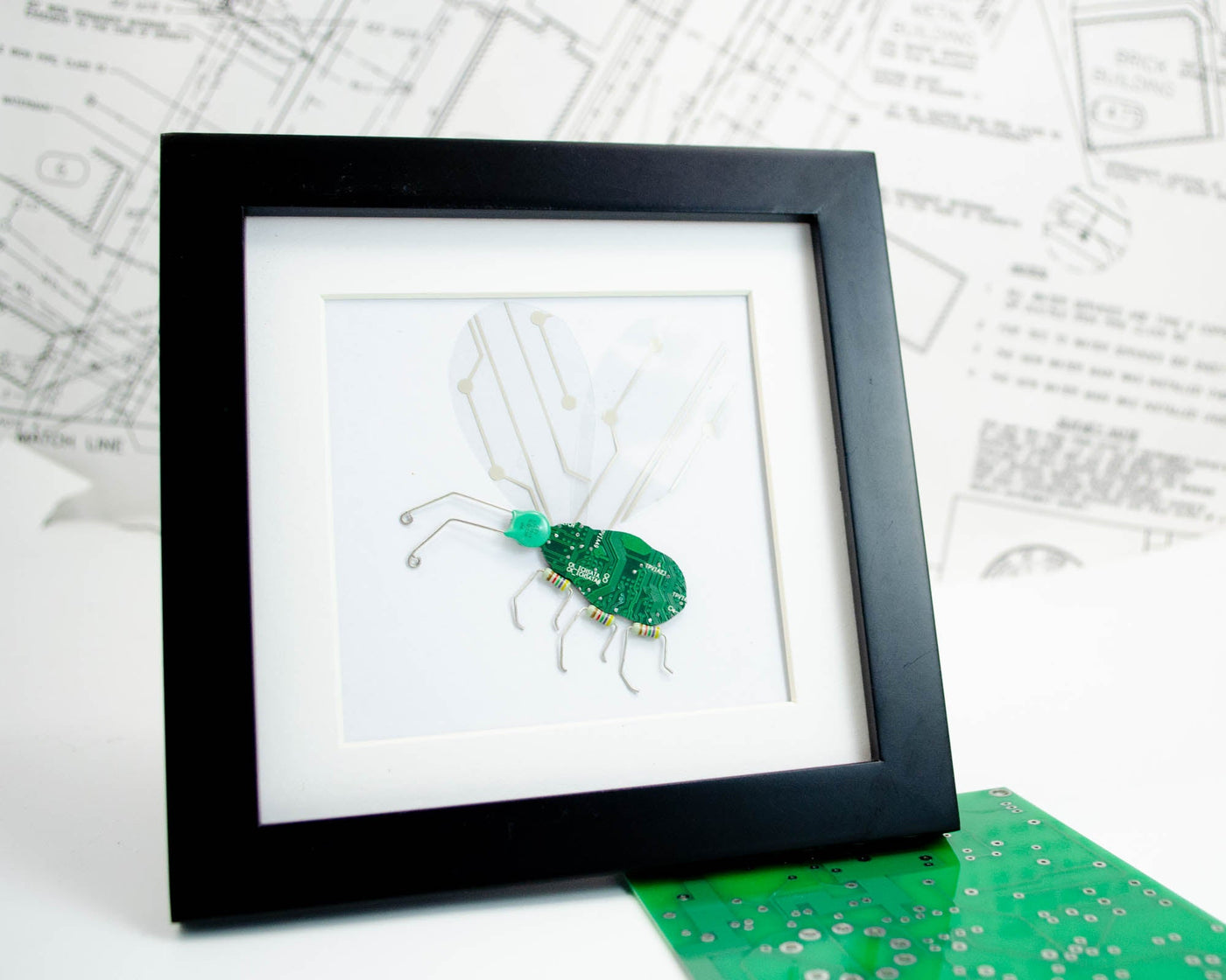 handcrafted circuit board framed art collage piece