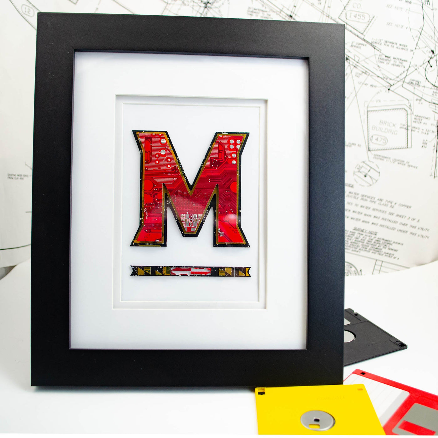 Custom Maryland Terrapins framed art made from upcycled circuit boards