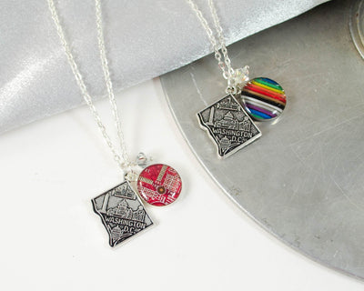 washington dc charm necklace with rainbow and red circuit board charm