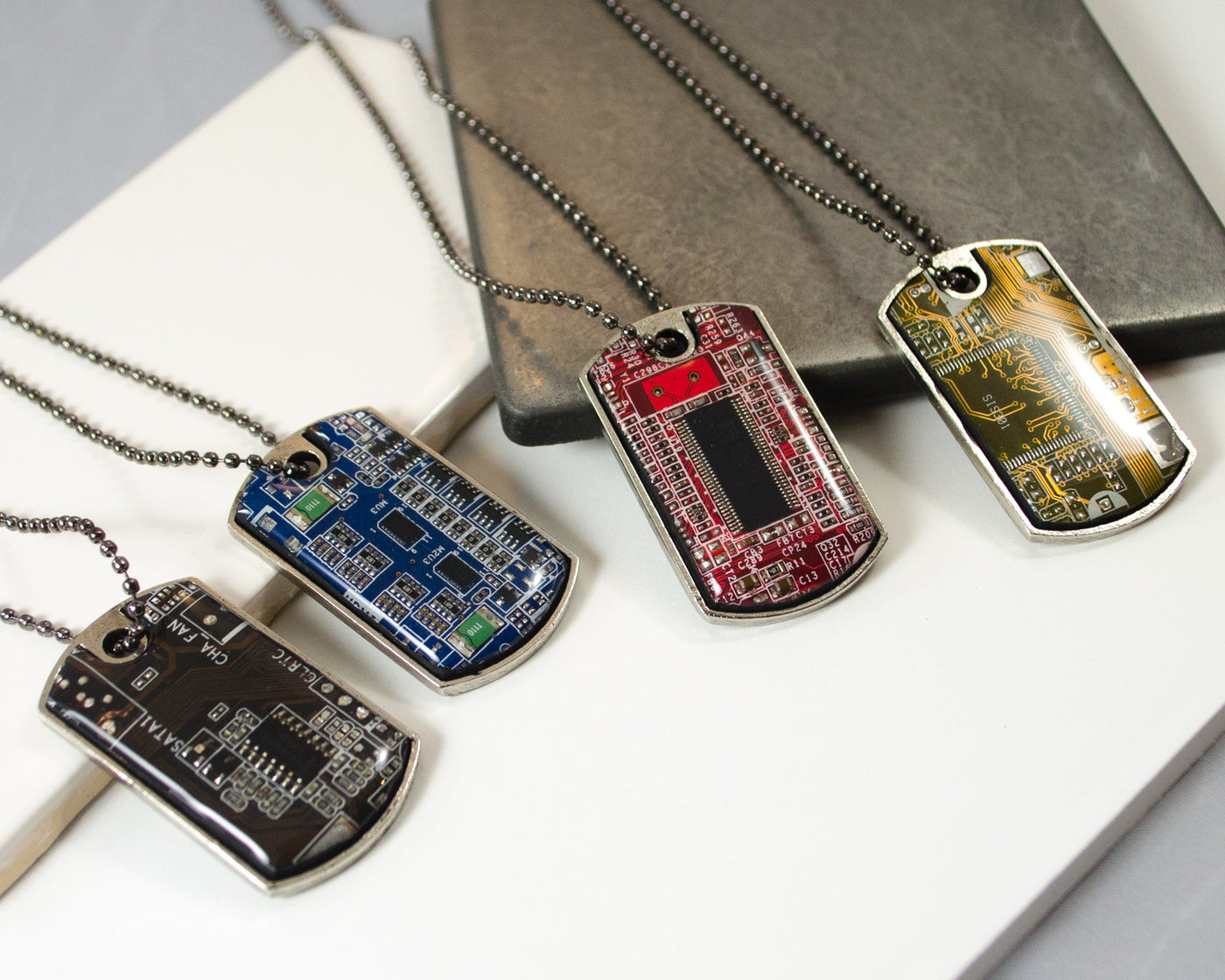 circuit board dog tag necklace gunmetal