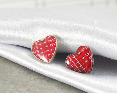 sterling silver red circuit board heart post earrings 