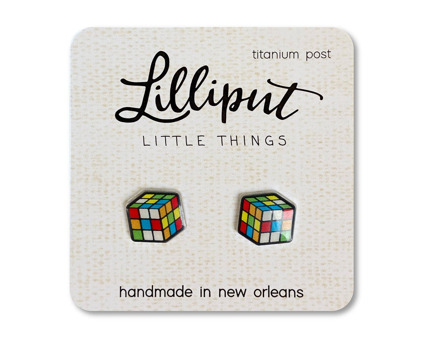 Retro Puzzle Cube - Post Earrings