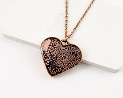 Circuit Board Heart Necklace - Copper Necklace