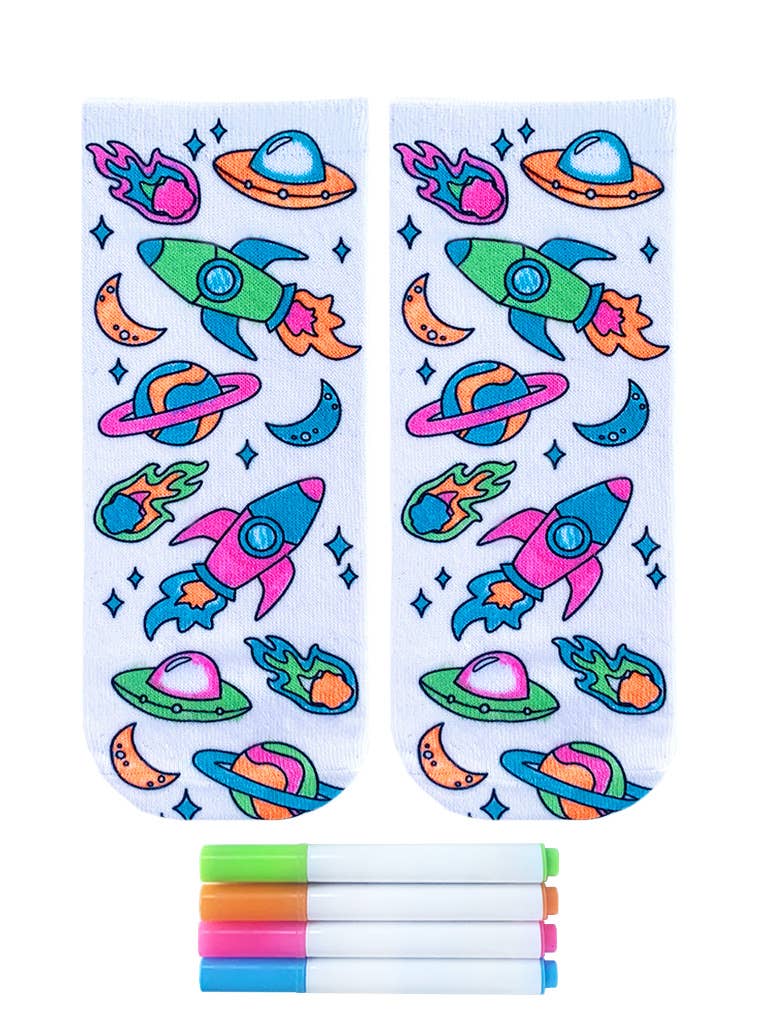 Space Adventure DIY Coloring Socks