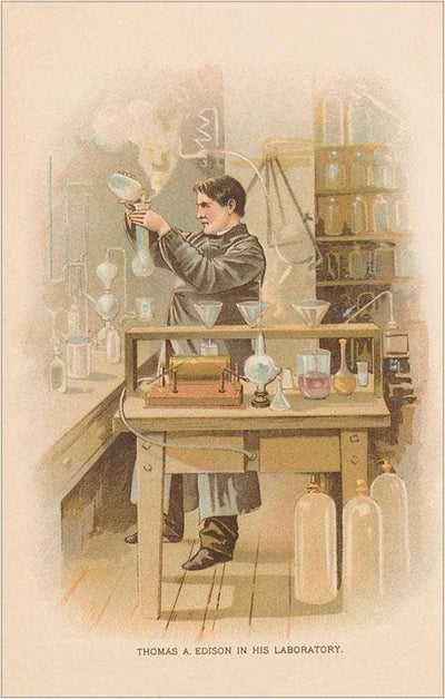 Thomas Edison in his Laboratory - Vintage Image Note Card