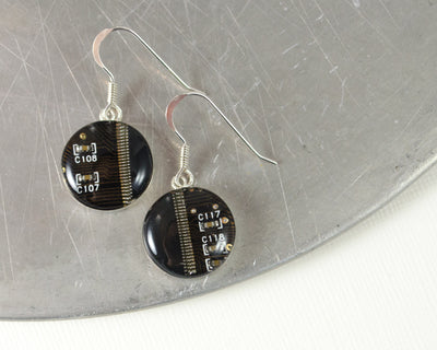 brown circuit board earrings
