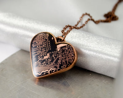 Circuit Board Heart Necklace - Copper Necklace