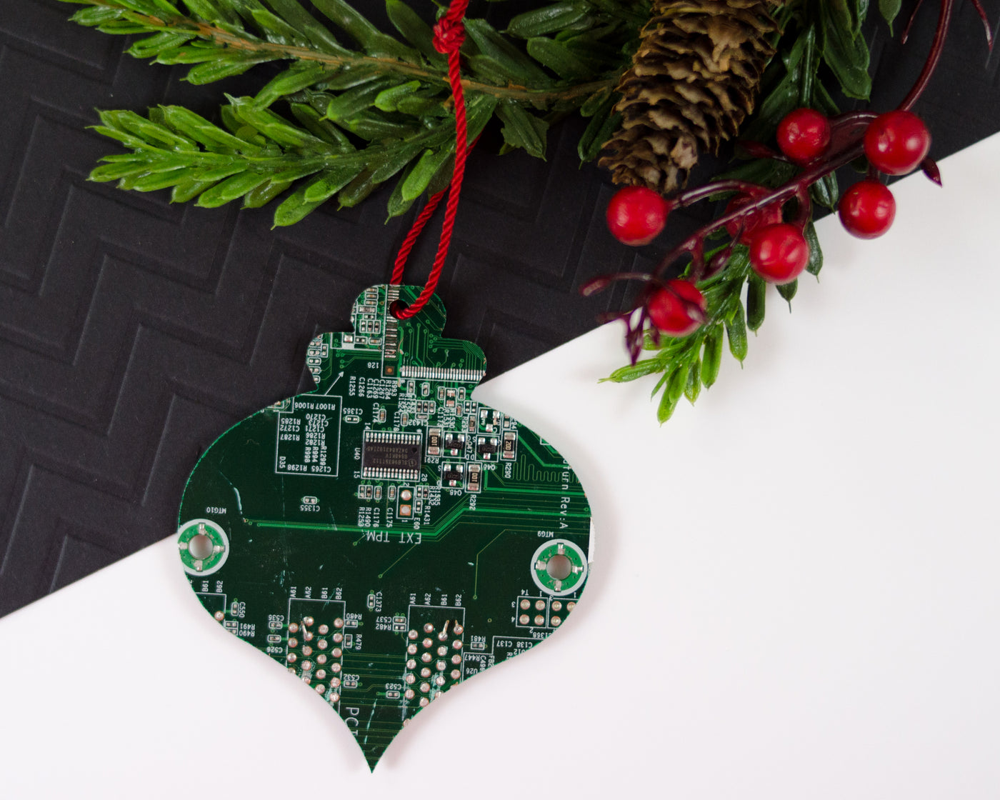 green bulb shape circuit board ornament