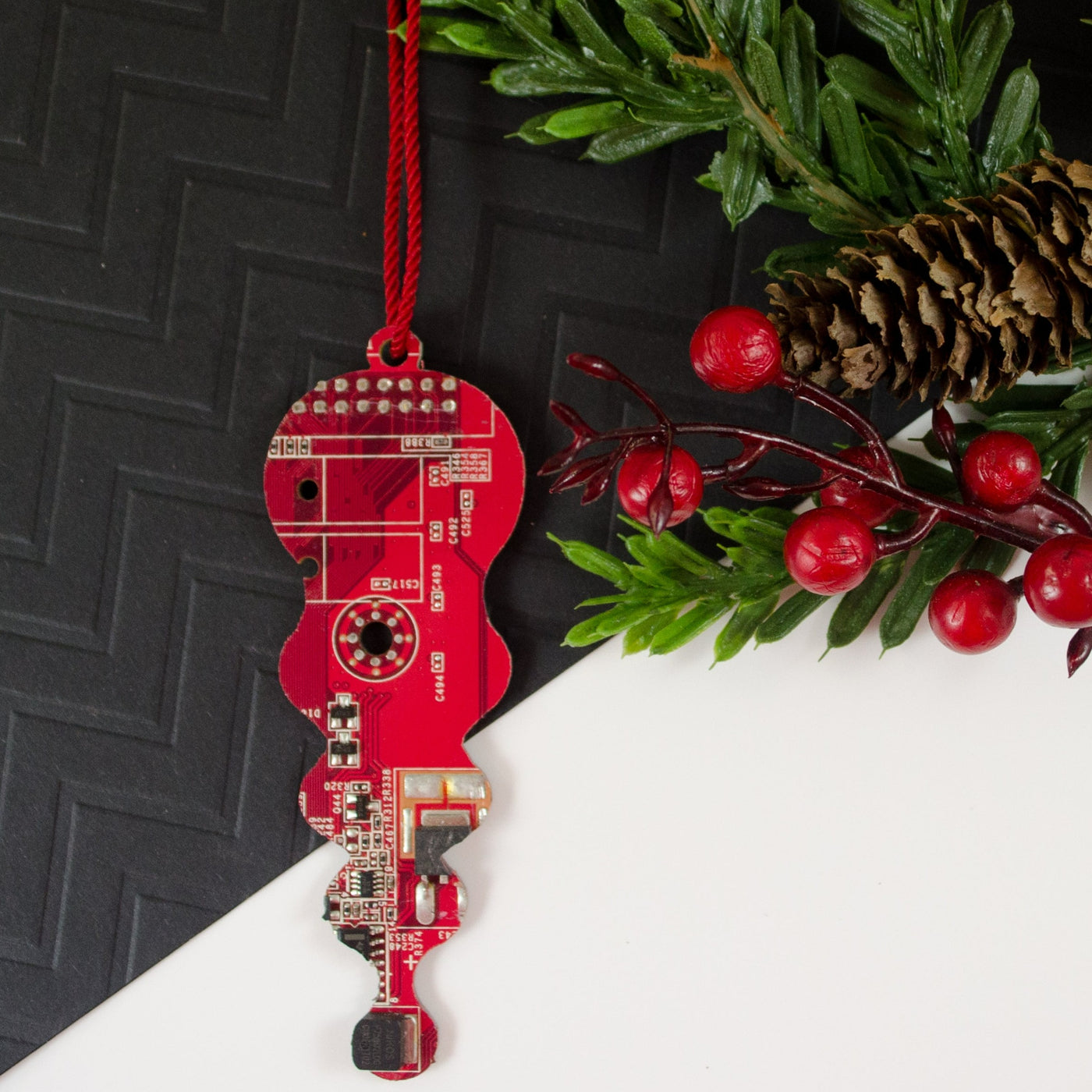 red traditional finial shape circuit board ornament