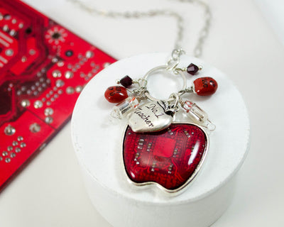 Apple Charm Necklace - Circuit Board & Electronic Components