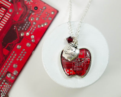 Apple Charm Necklace - Circuit Board Jewelry