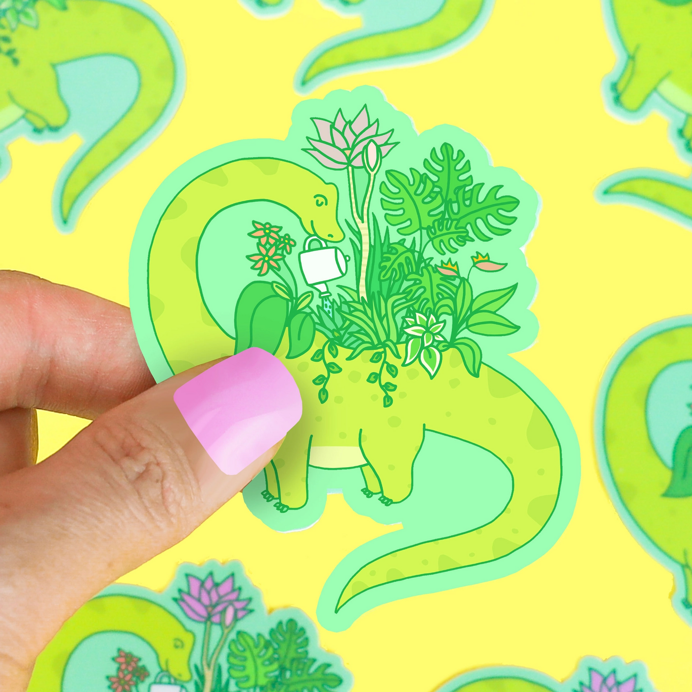 cute dinosaur sticker decorated with flowers
