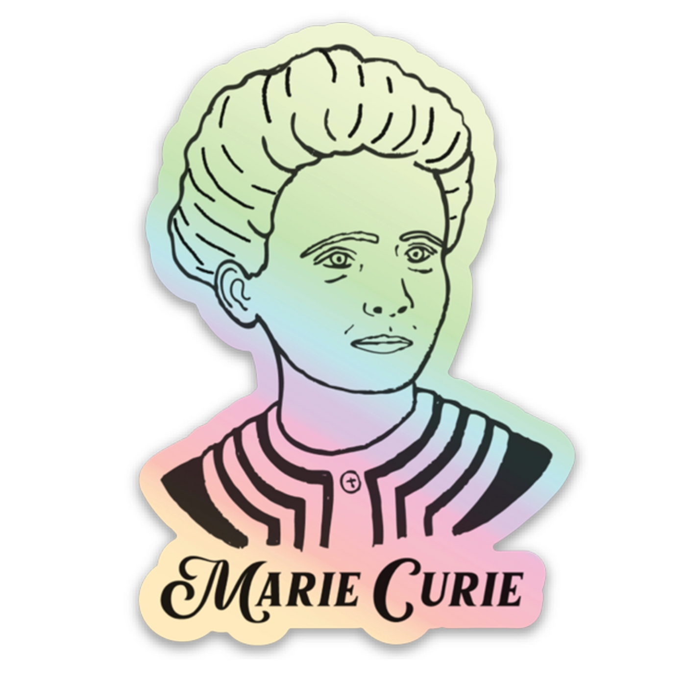 holographic sticker portrait of marie curie