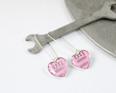 Pink Circuit Board Medium Heart Earrings