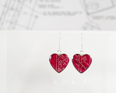 Circuit Board Medium Heart Dangle Earrings