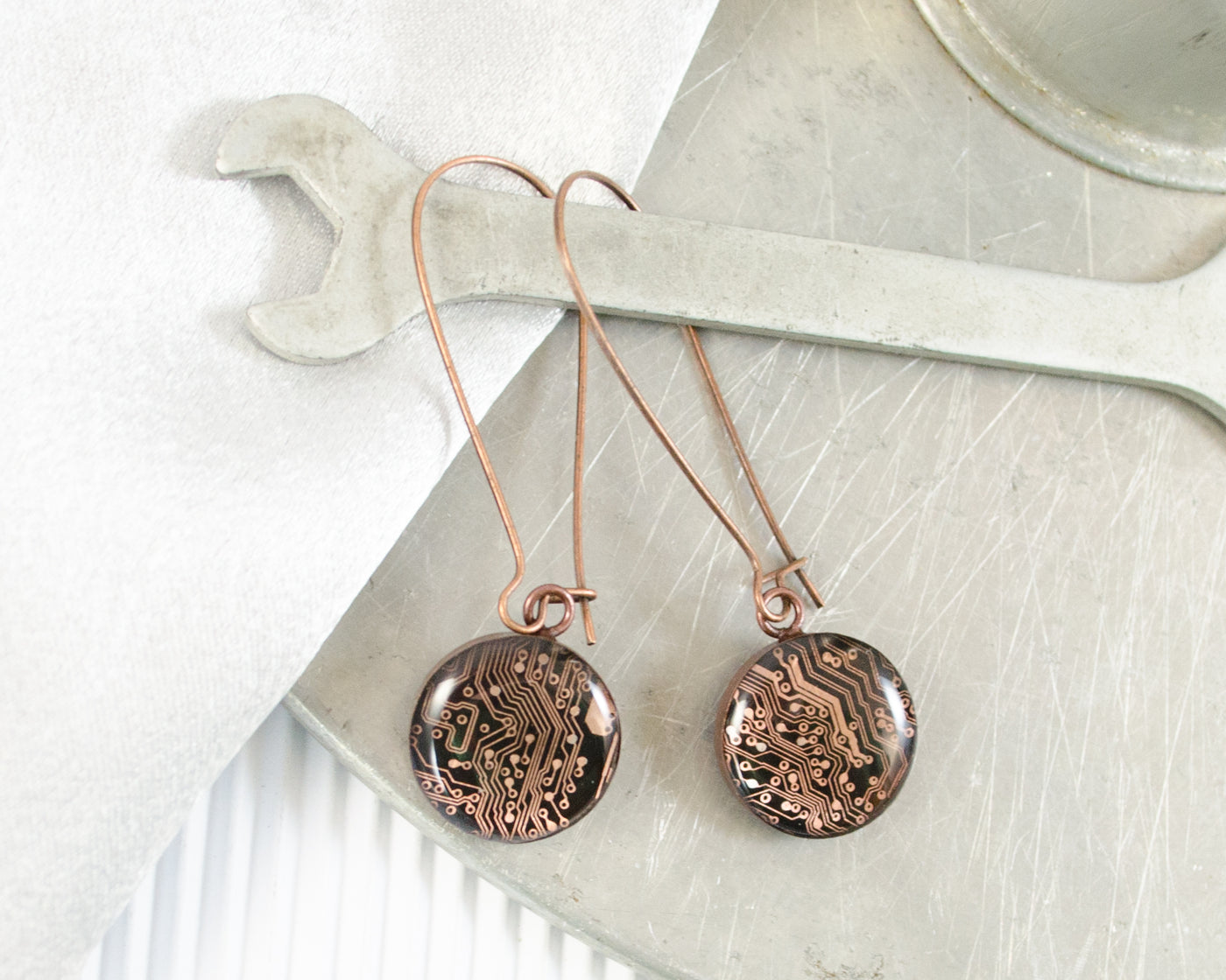 Copper Circuit Board Dangle Earrings