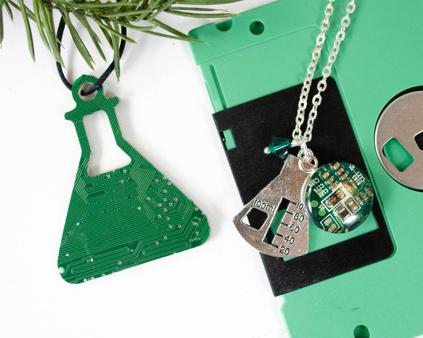 Erlenmeyer Flask Necklace & Ornament Set