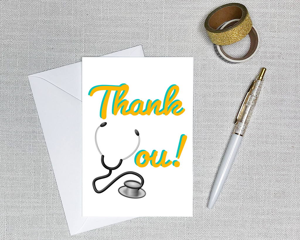 thank you card with Y formed from stethoscope for healthcare worker