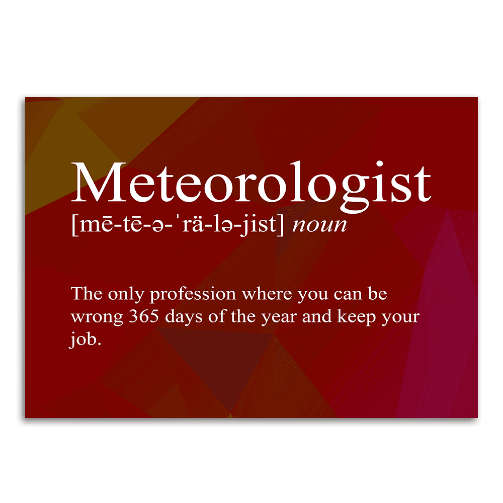 Image of a vinyl sticker that is 3 inch on its longest side with text snarkily defining a meteorologist